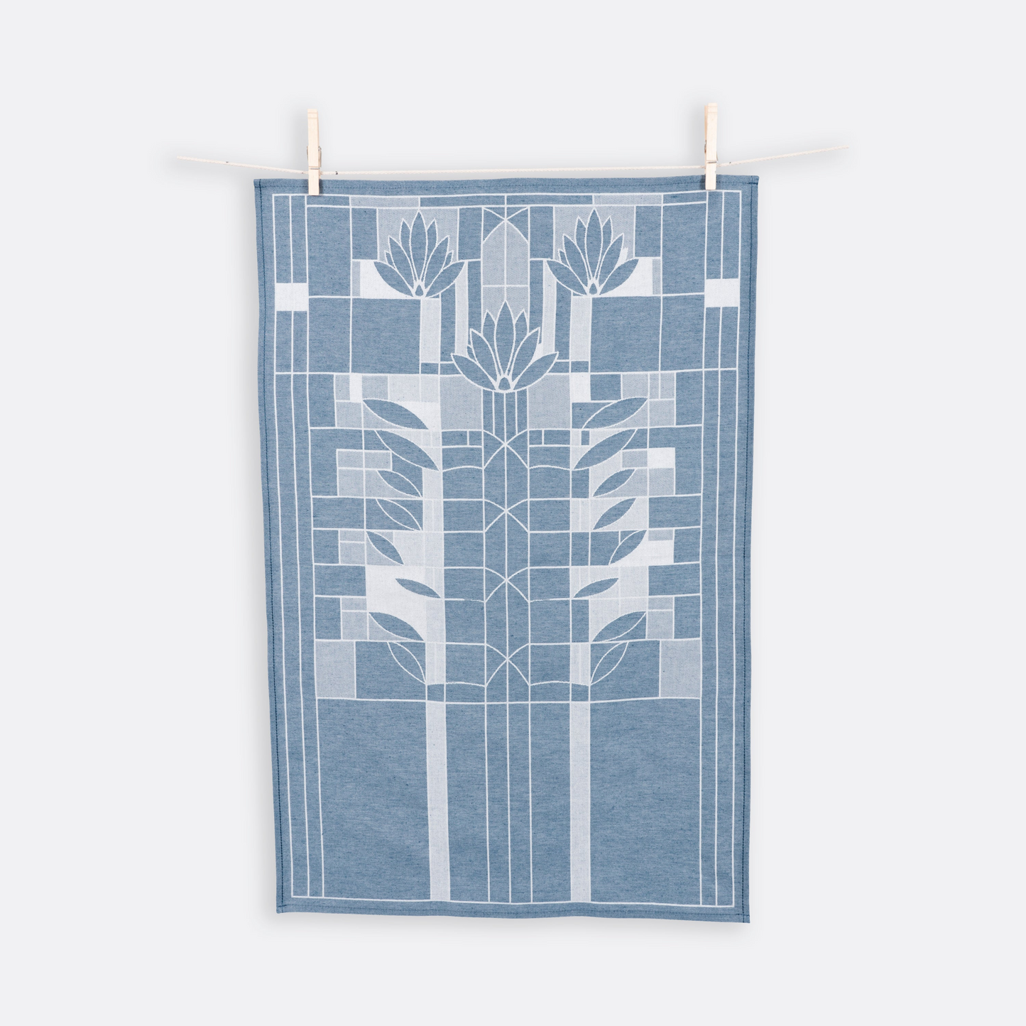 Tea Towel - Waterlilies  Blue Jacquard