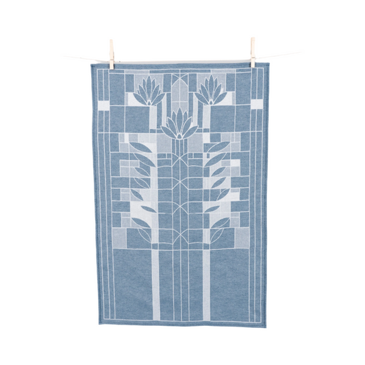 Tea Towel - Waterlilies  Blue Jacquard