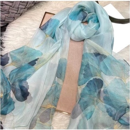 Scarf - Silk Ginkgo Seafoam