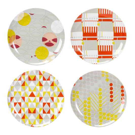 Dessert Plates  Set of 4 - 1955 Textile Taliesin Line Orange